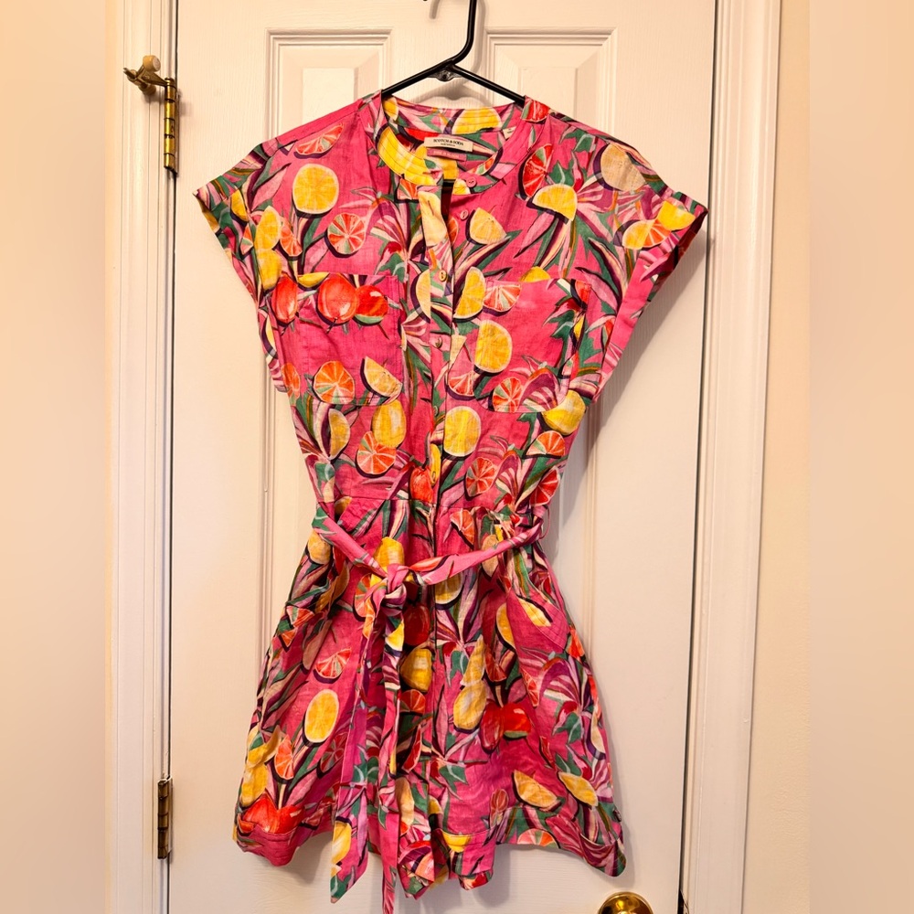 Scotch & Soda Women's Linen Romper, Pink Tropical Citrus Print, Size 36 (Size 6) - Picture 3 of 16